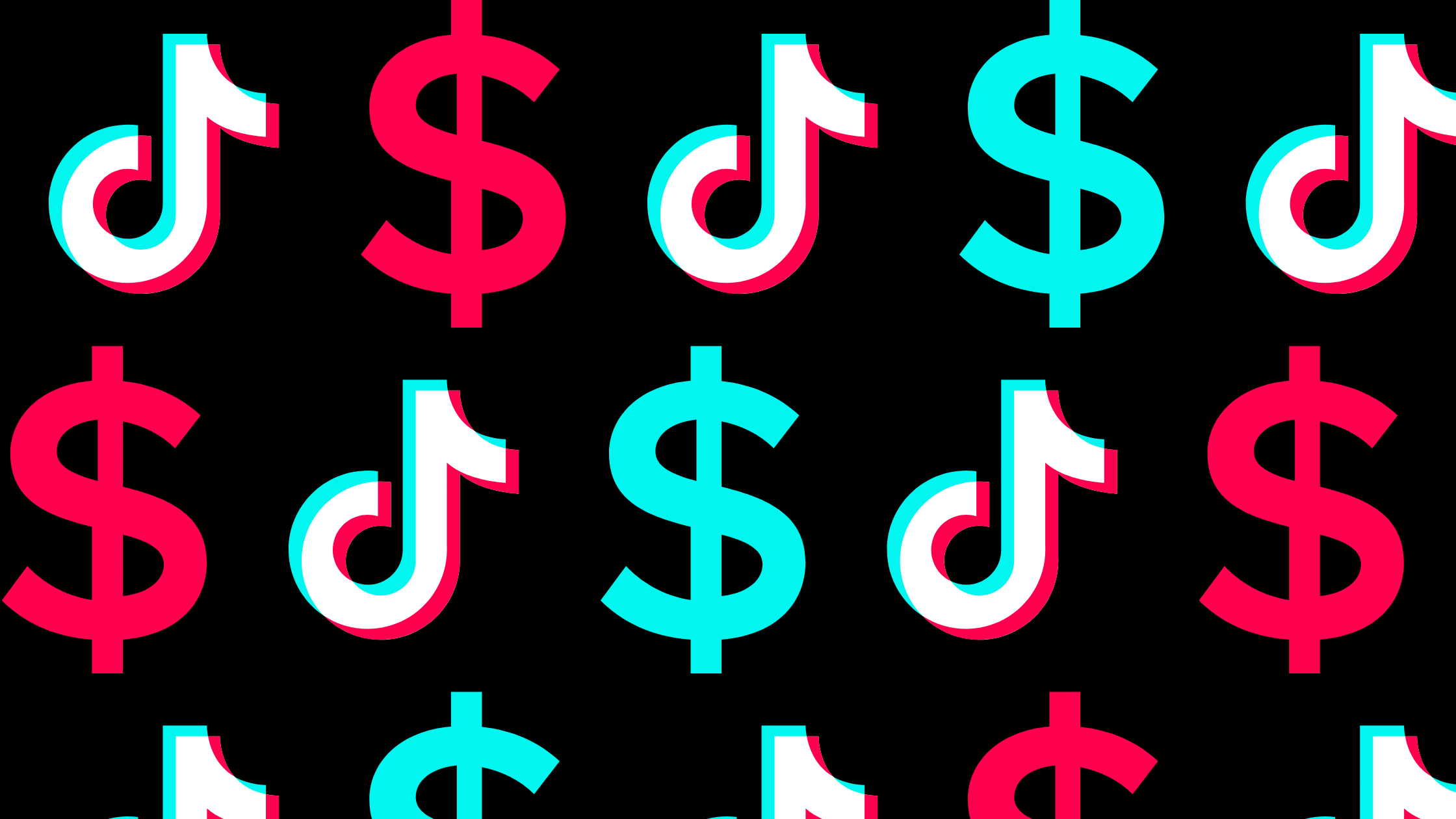 The TikTok logo and a dollar sign in a repeating alternating pattern