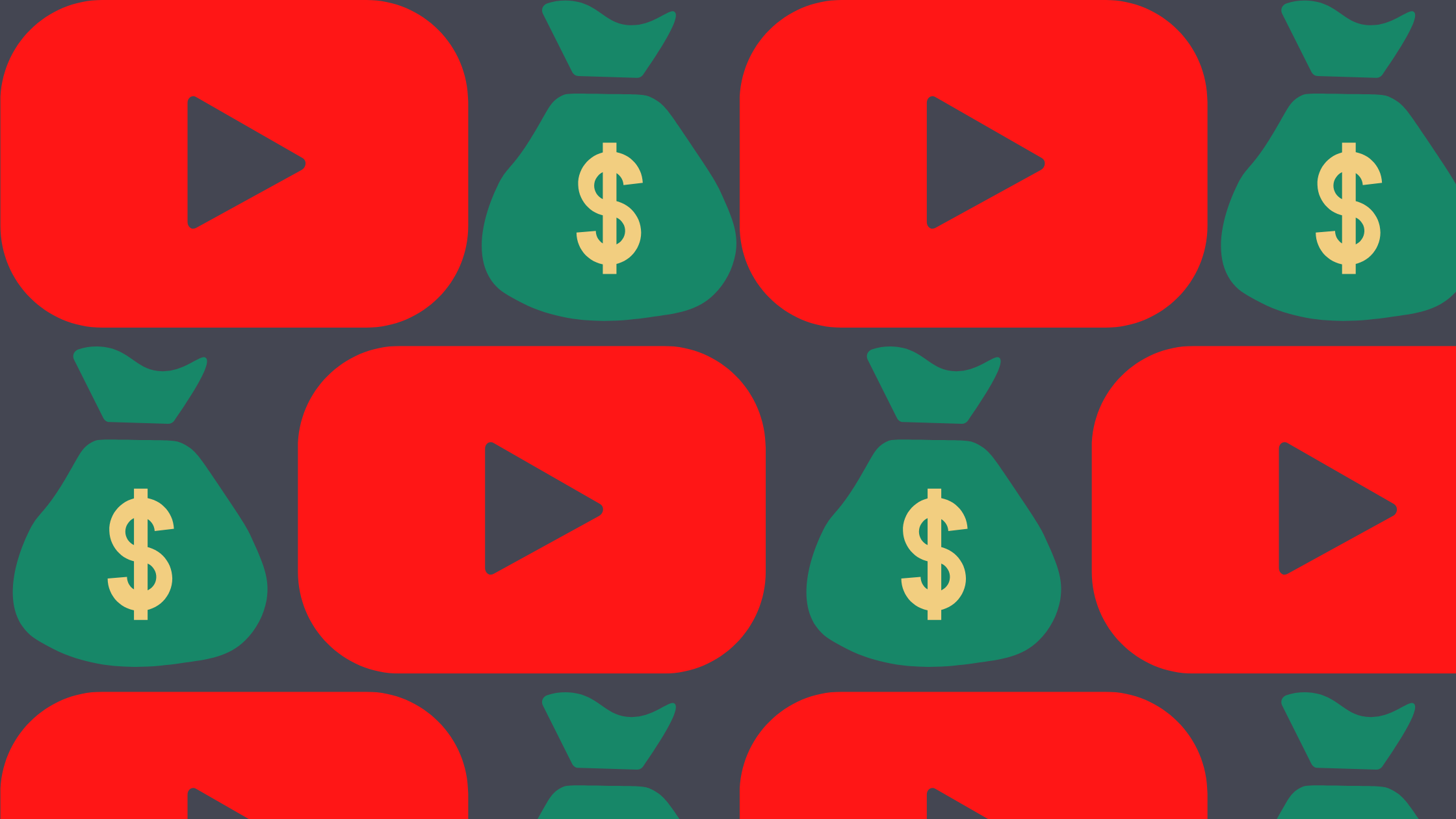 The YouTube logo and a sack of money in an alternating pattern