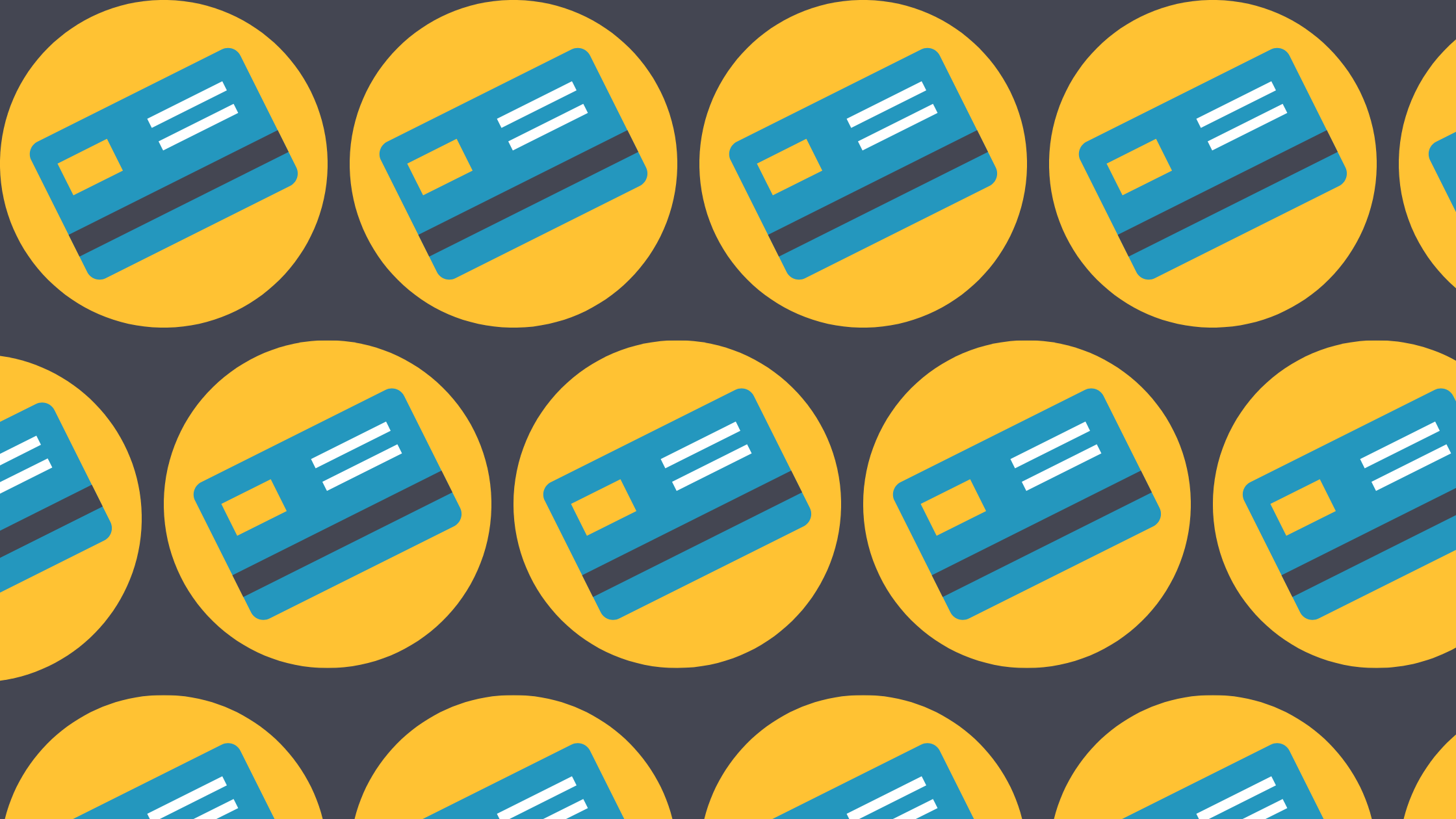 A repeating pattern of credit cards in circular icons