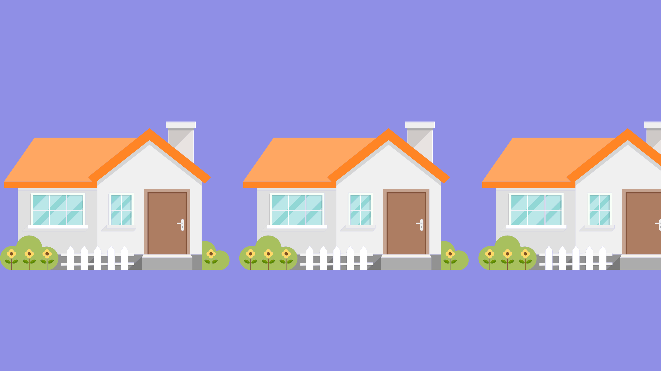 A row of small houses with picket fences