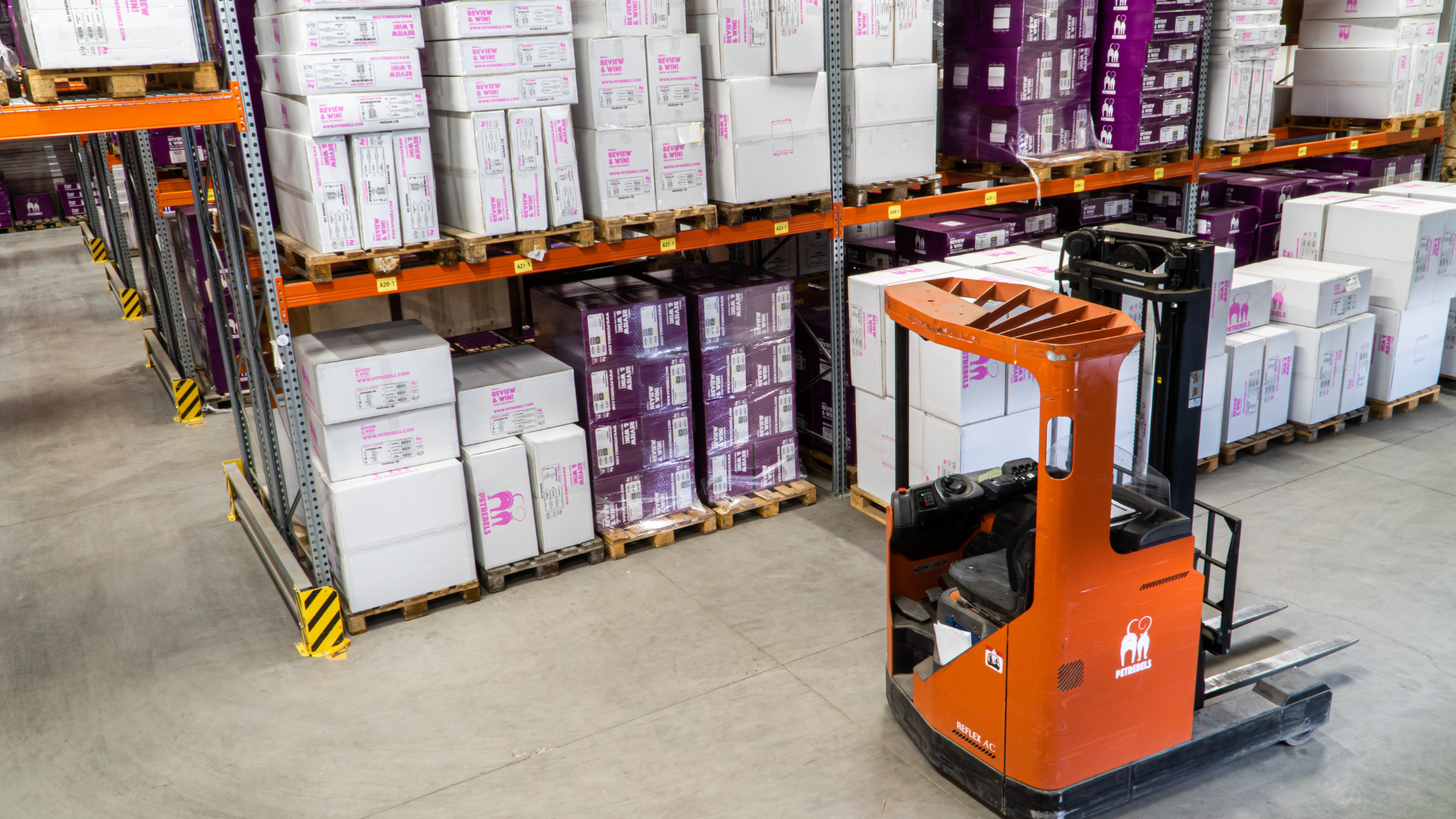 A forklift in a warehouse