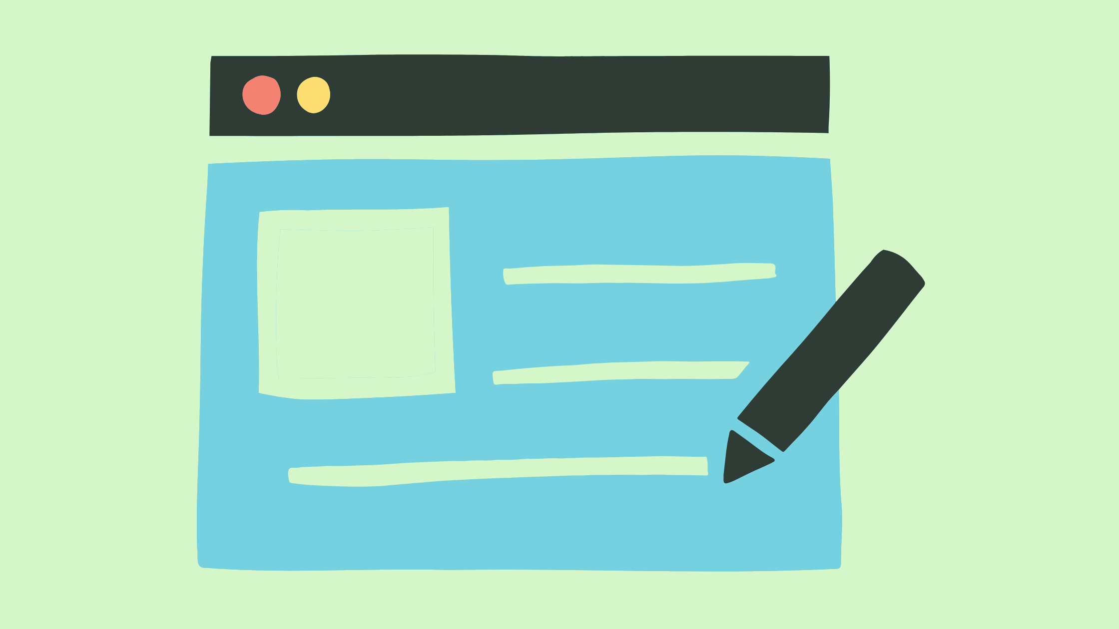 A graphic of a blog layout with a pencil icon next to it
