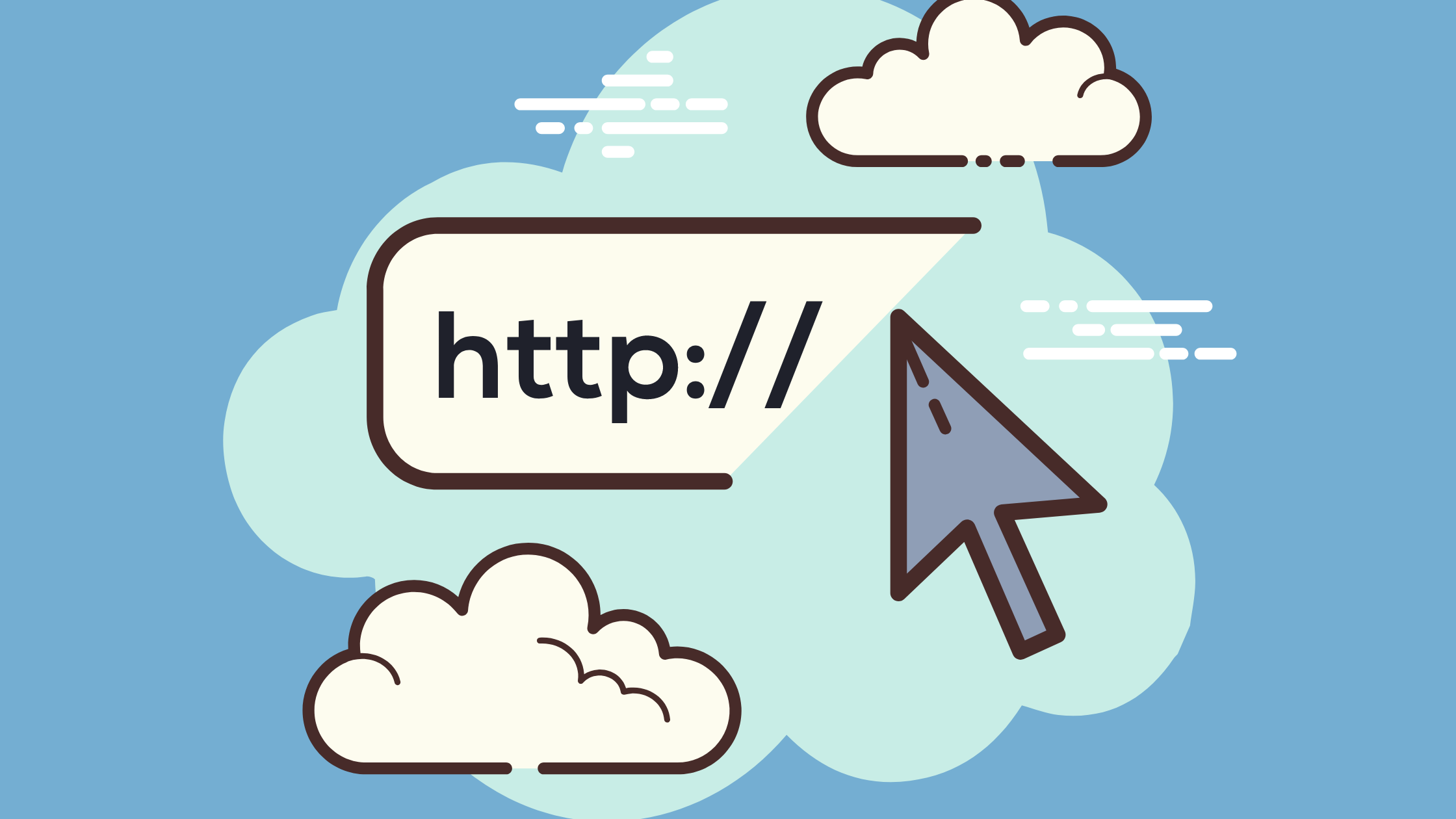 A graphic of a search bar surrounded by clouds